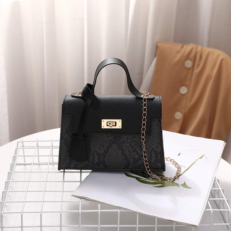 Ladies Snake Print Mini Square Handbag with Chain Strap - Image 2