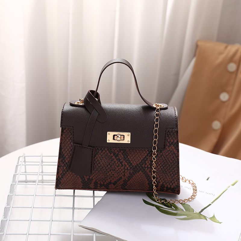 Ladies Snake Print Mini Square Handbag with Chain Strap - Image 3