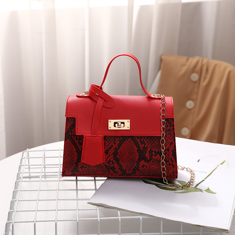Ladies Snake Print Mini Square Handbag with Chain Strap - Image 4