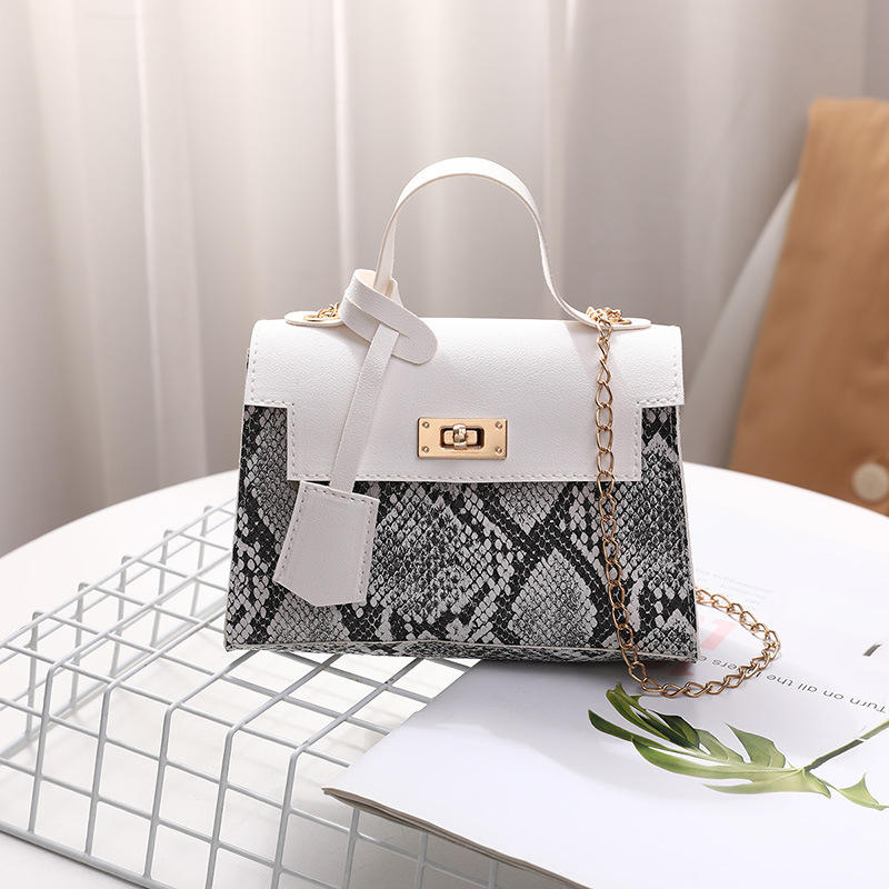 Ladies Snake Print Mini Square Handbag with Chain Strap - Image 5