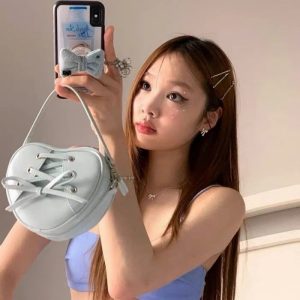 Nomore 2024 Korean Heart Mini Bag Women Ballet Style Crossbody Handbag