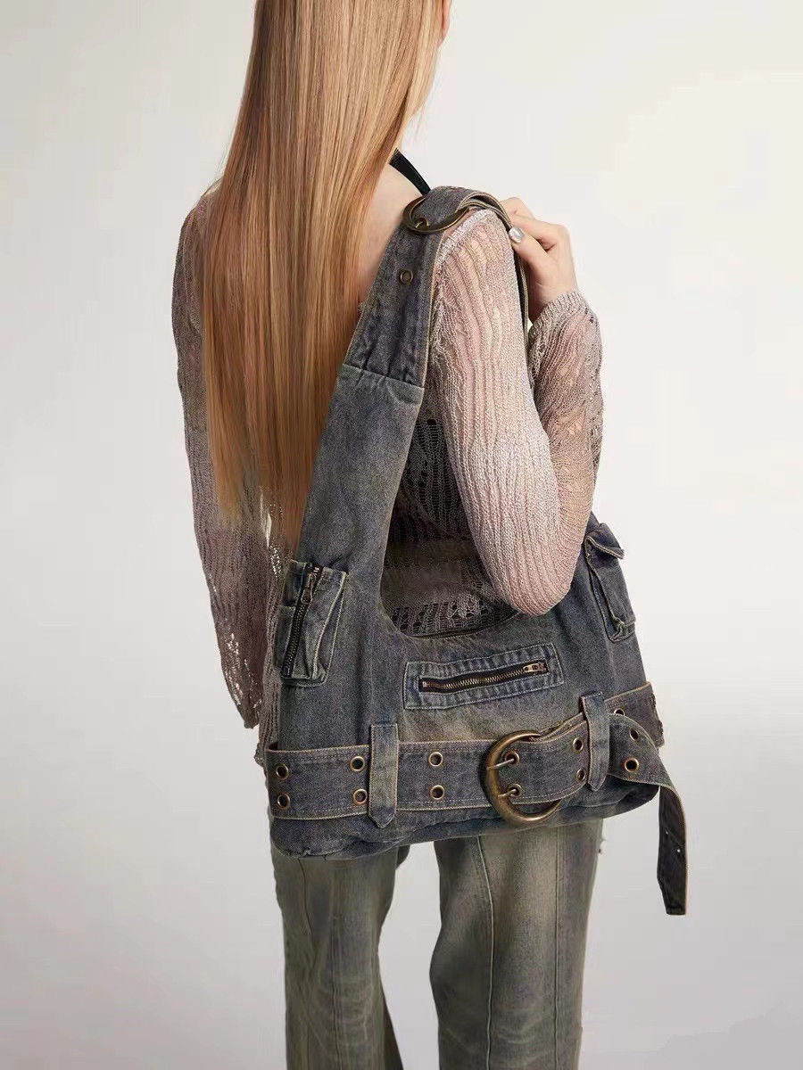 Retro Y2K Large Capacity Denim Shoulder Underarm Bag Casual Crossbody - Image 2