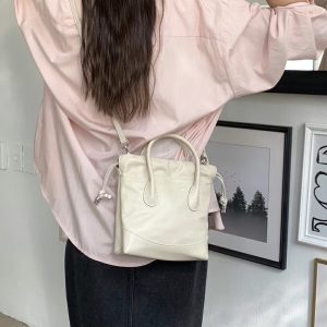 MBH Cow Leather Drawstring Mini Handbag Crossbody Bag with Shoulder Strap