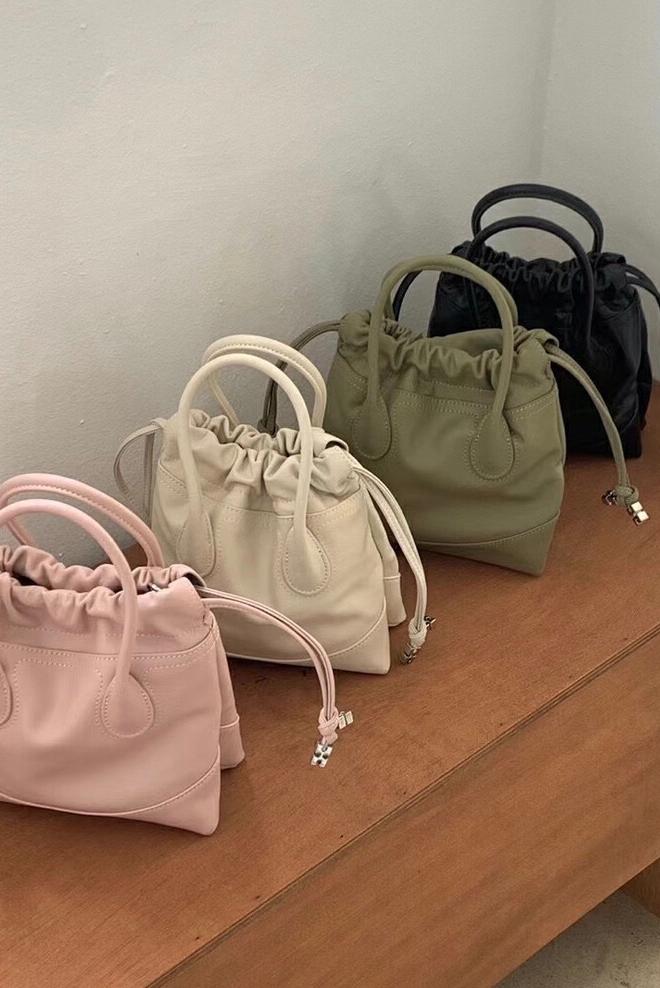 MBH Cow Leather Drawstring Mini Handbag Crossbody Bag with Shoulder Strap - Image 5