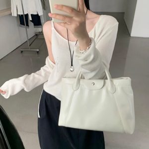 MBH Korean Style Oil Wax Leather Large Capacity Briefcase Commuter Tote Handbag with Shoulder Strap