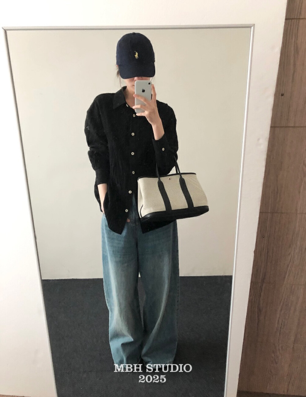 MBH Cowhide and Canvas Garden Tote Bag Casual Color Block Commuter Handbag with Shoulder Strap and Storage Pouch - Image 4