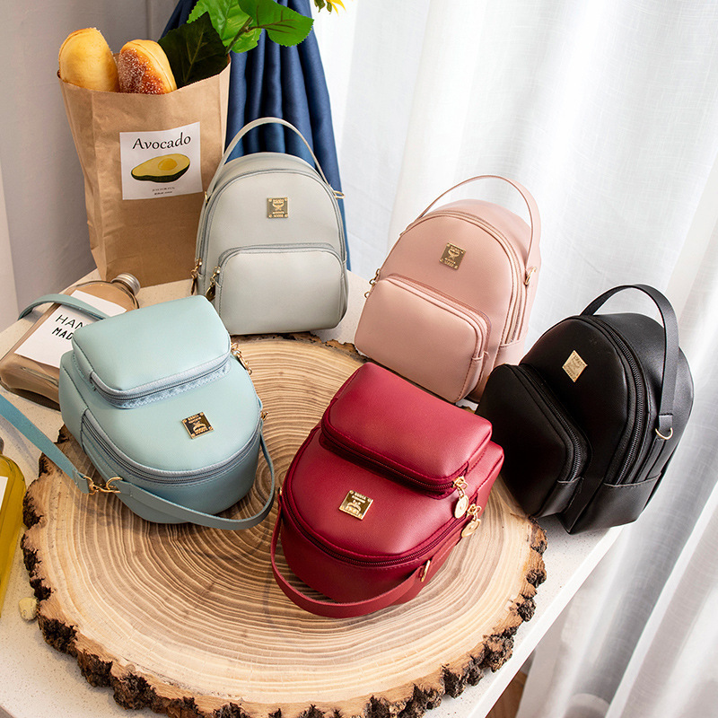 Women's Solid Color Square Label Mini Backpack Crossbody Shoulder Bag Phone Bag