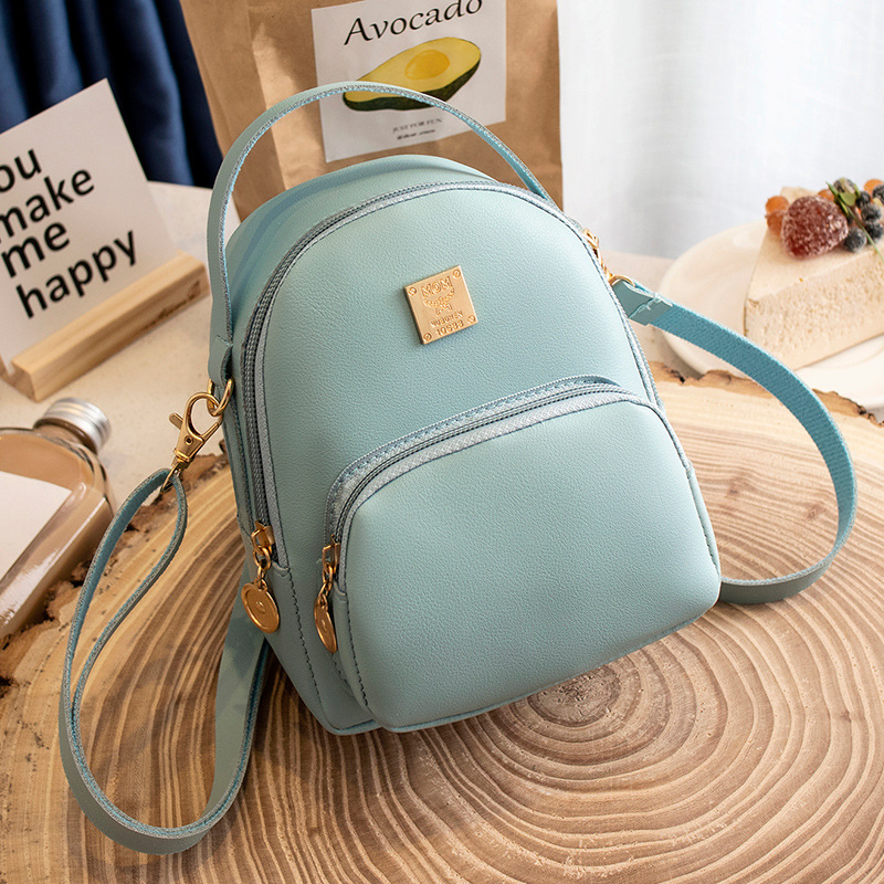 Women's Solid Color Square Label Mini Backpack Crossbody Shoulder Bag Phone Bag - Image 5