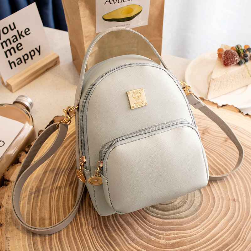 Women's Solid Color Square Label Mini Backpack Crossbody Shoulder Bag Phone Bag - Image 2