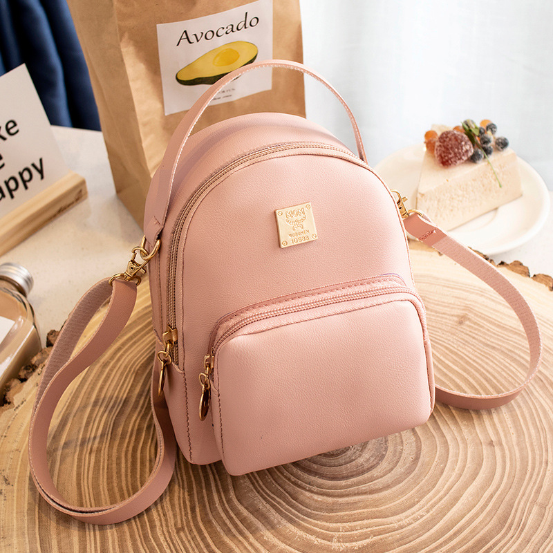 Women's Solid Color Square Label Mini Backpack Crossbody Shoulder Bag Phone Bag - Image 3