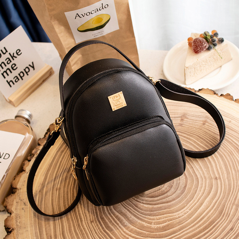 Women's Solid Color Square Label Mini Backpack Crossbody Shoulder Bag Phone Bag - Image 4