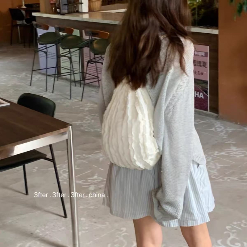 Lace Chiffon Drawstring Backpack Shoulder Bag - Image 3