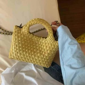Handwoven Mini Basket Bag Set with Chain Crossbody and Handbag