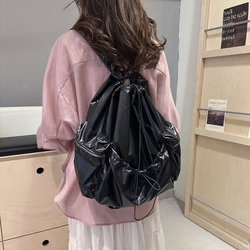 Travel Silver Backpack New Lightweight Drawstring Korean Niche Casual Large Capacity Versatile School Bag - Image 2