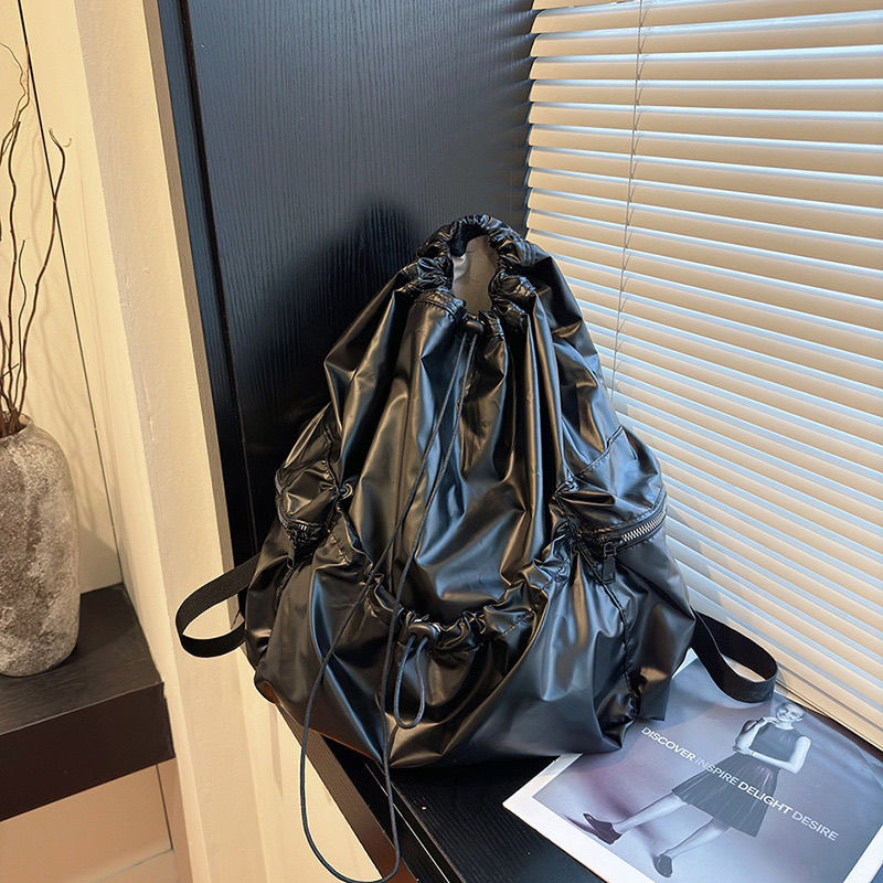 Travel Silver Backpack New Lightweight Drawstring Korean Niche Casual Large Capacity Versatile School Bag - Image 4