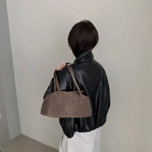 MBH Frosted Leather Baguette Bag Korean Retro Large Capacity Casual Shoulder Bag