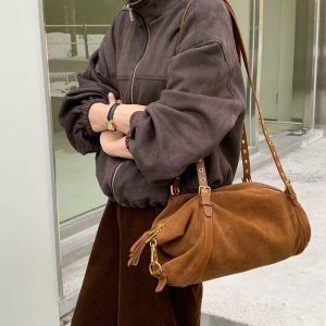 MBH Matte Leather Moto Miu-Style Baguette Bag Large Capacity Underarm Shoulder Bag